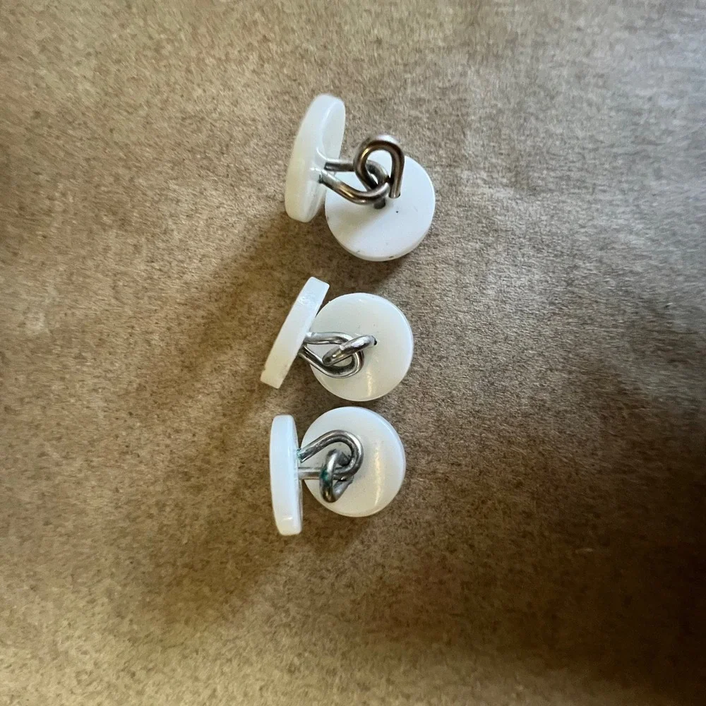 Vintage White Mother of Pearl Tuxedo Shirt Studs Set of 3 Formal Silver Tone